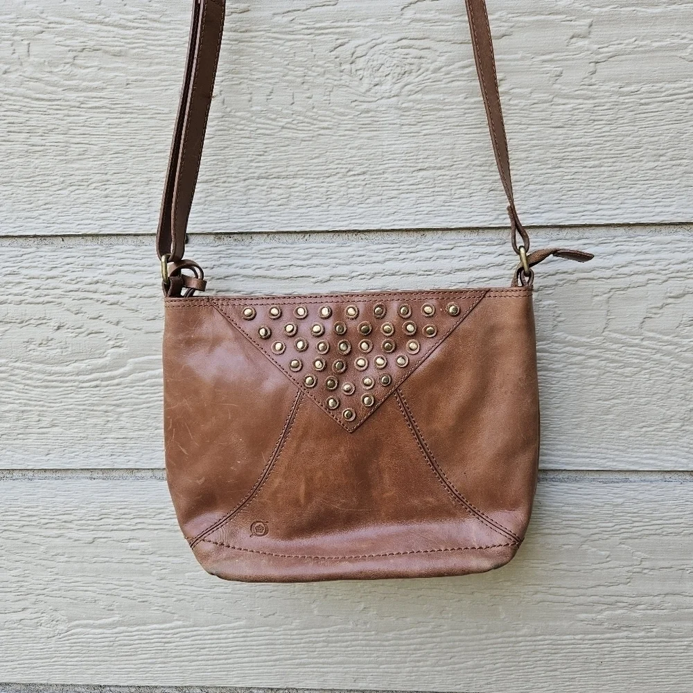 Born brown leather studded crossbody bag - Picture 2 of 12
